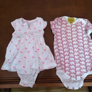 Flamingo and Elephant Onesie Pair